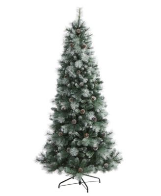 Frosted Tip British Columbia Mountain Pine Artificial Christmas Tree with Lights, Pinecones and Bendable Branches, 84"