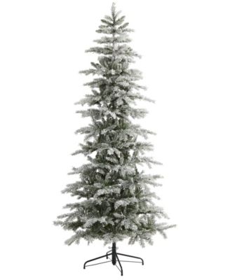 Slim Flocked Nova Scotia Spruce Artificial Christmas Tree with Lights and Bendable Branches, 90"