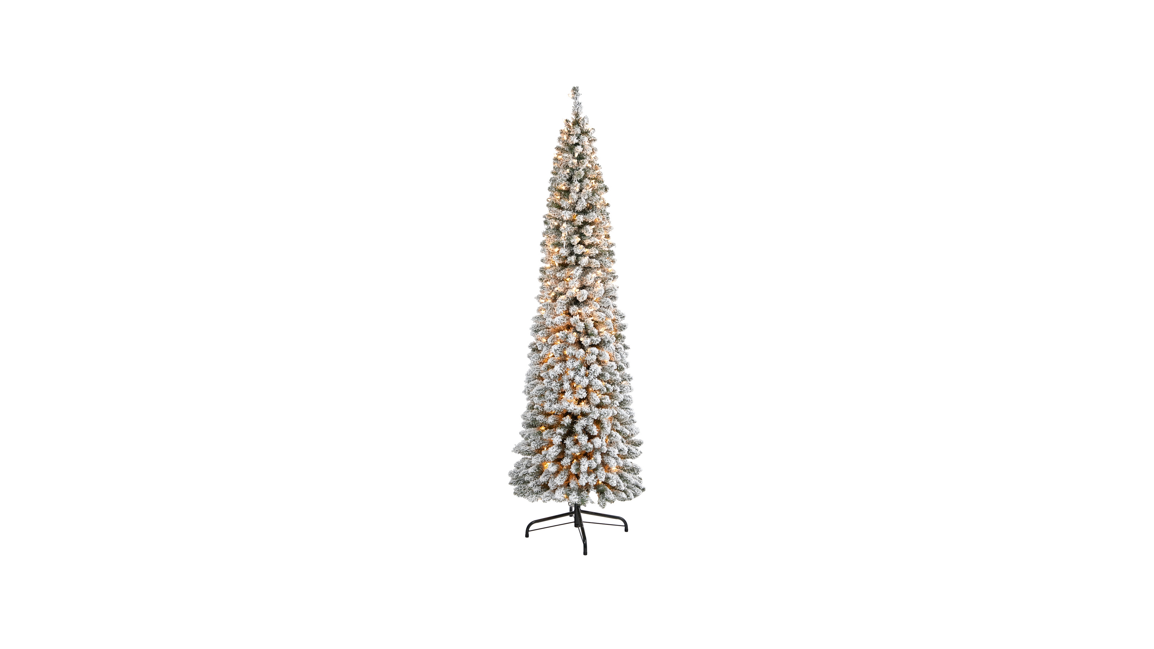 Flocked Pencil Artificial Christmas Tree with Lights and Bendable Branches, 84"