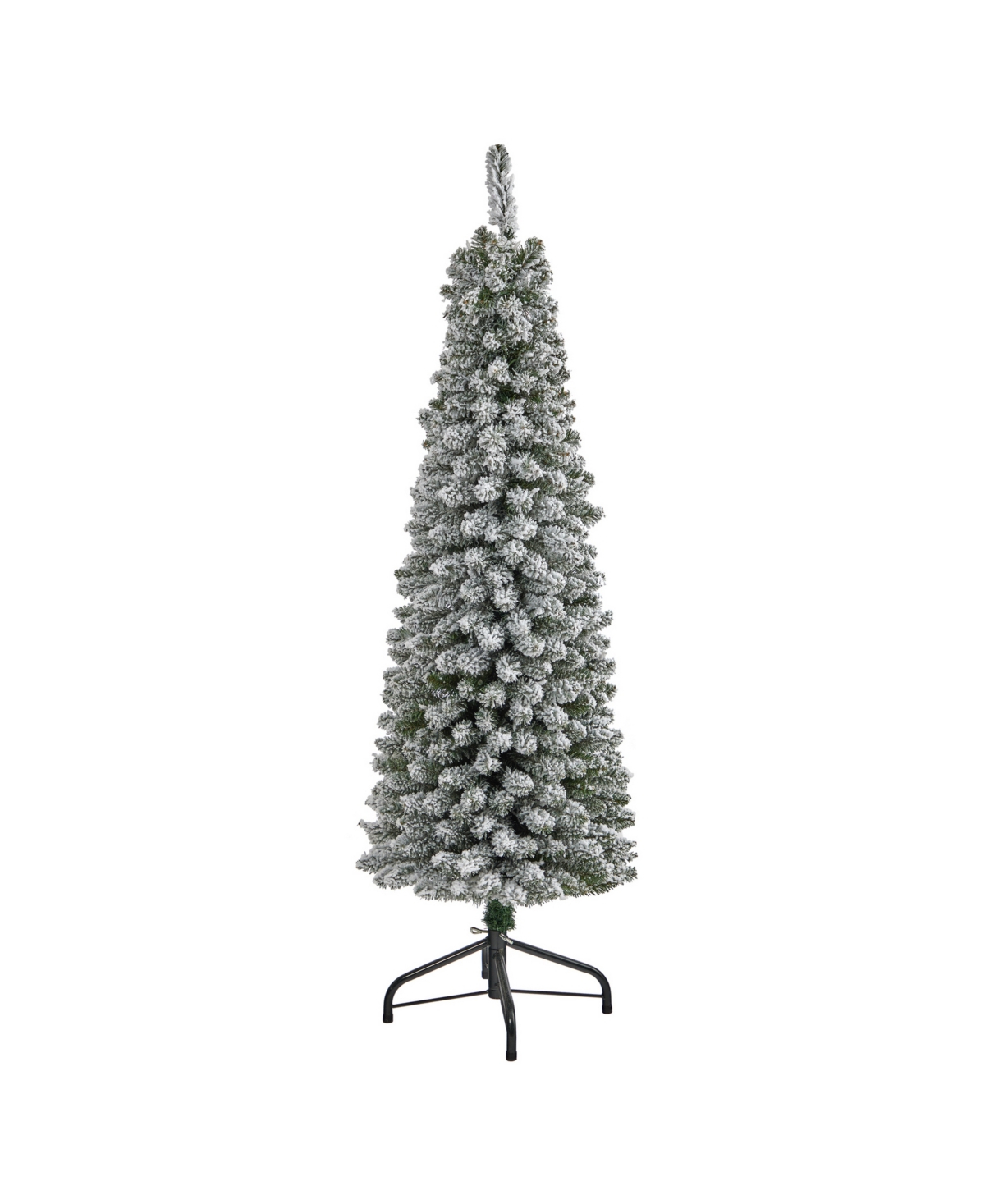 Nearly Natural Flocked Pencil Artificial Christmas Tree With Bendable Branches, 60" In White,green