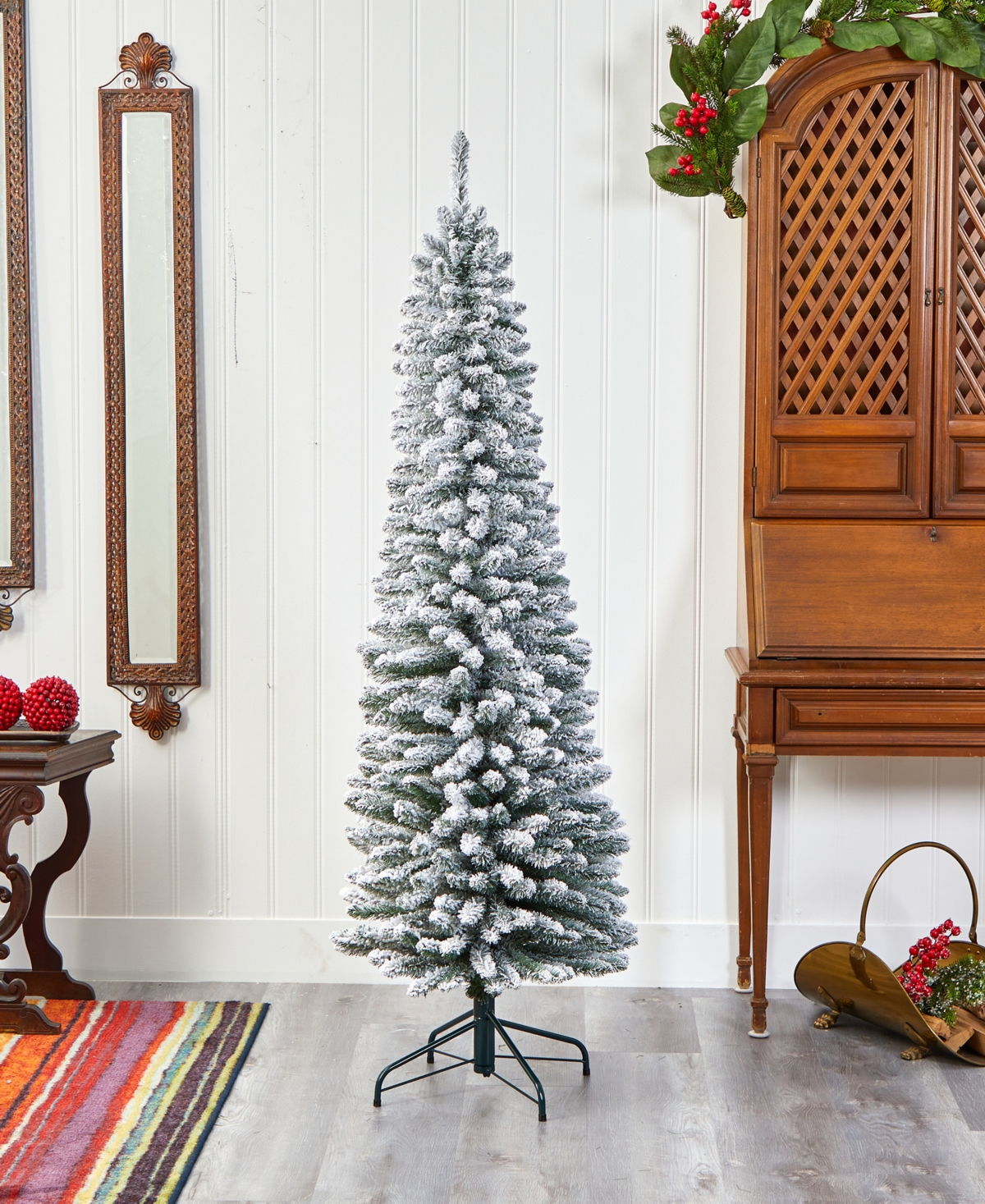 Flocked Pencil Artificial Christmas Tree with 438 Bendable Branches,