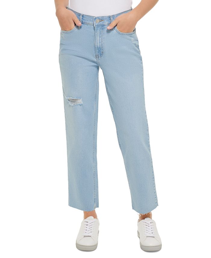 Calvin Klein Jeans Women's HighRise Distress StraightLeg Jeans Macy's