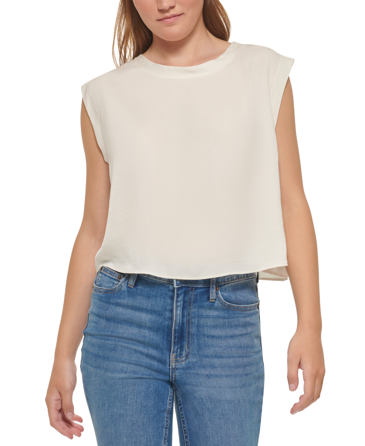 Calvin Klein Jeans Est.1978 Petite Crewneck Extended-shoulder Top In Multi
