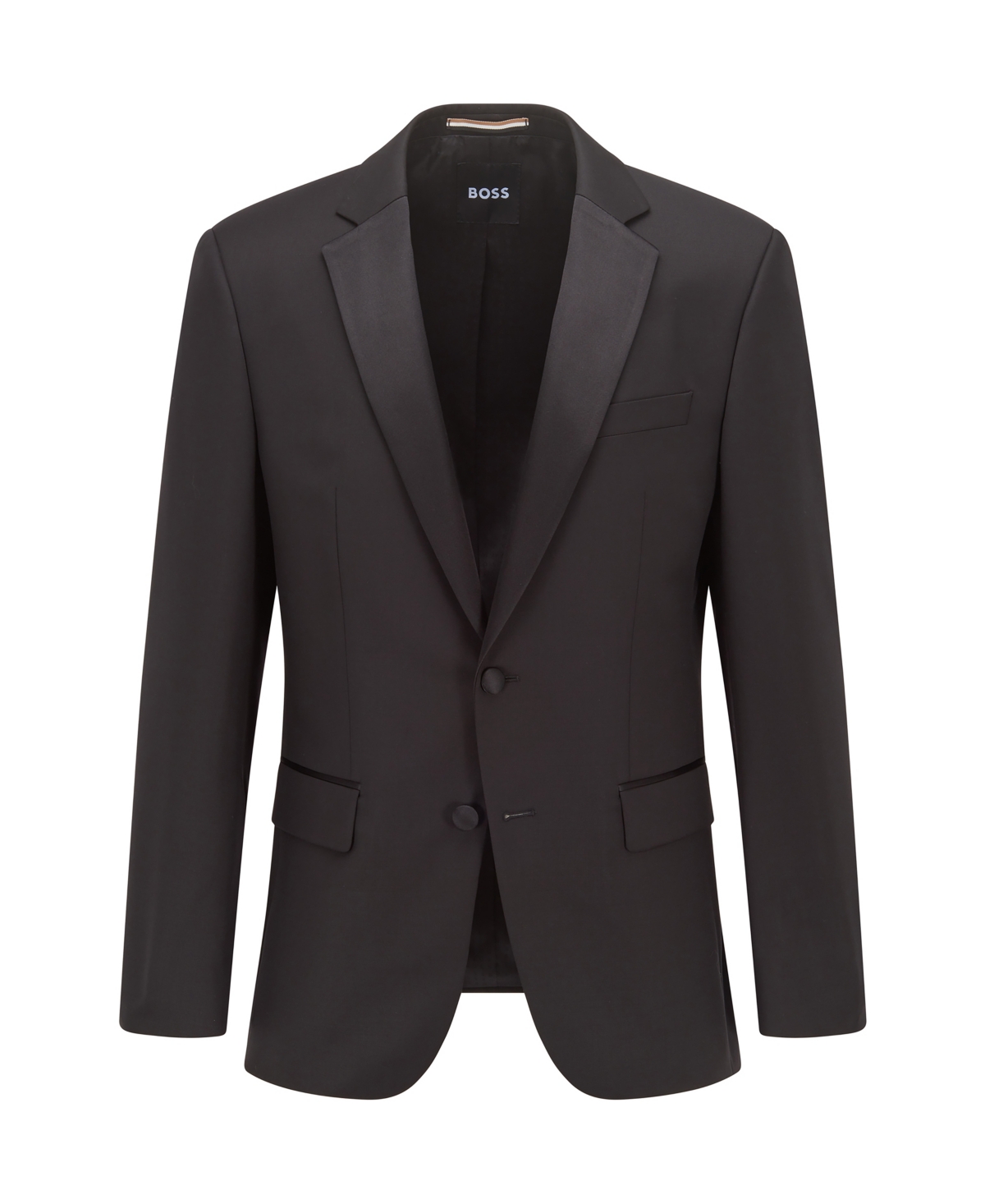Hugo Boss Tuxedo Jacket In Virgin-wool Serge In Black
