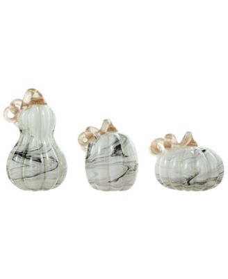 Faux Marble Glass Pumpkin Gourd Set, 3 Piece