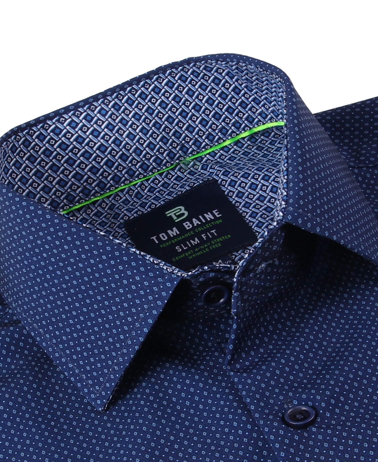 Мужская рубашка Tom Baine Slim Fit Short Sleeve Performance Button Down Dress Shirt, цвет: Тёмно-синий — фото 2
