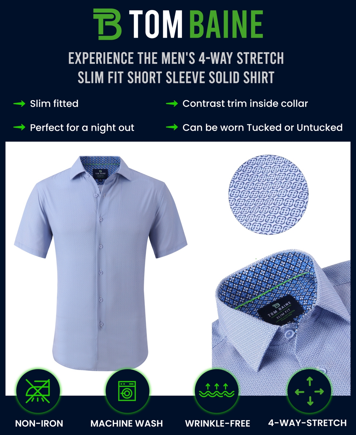 Shop Tom Baine Men's Slim Fit Short Sleeve Performance Button Down Dress Shirt In Light Blue