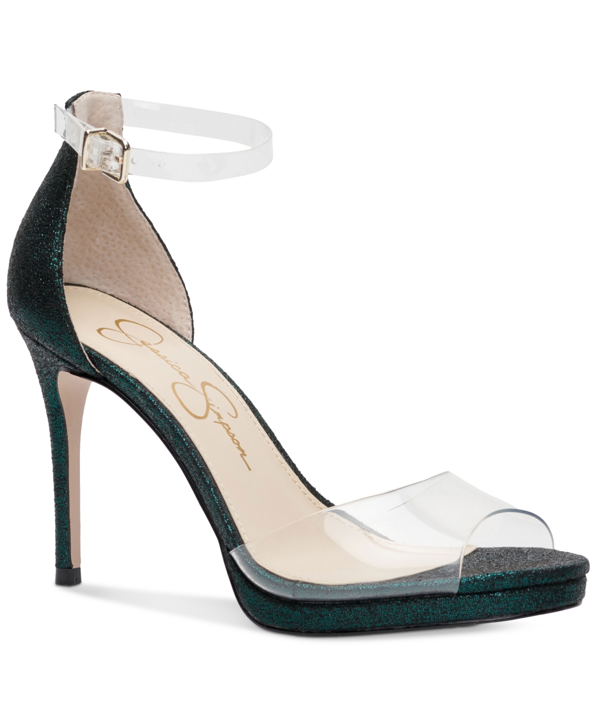 Jessica Simpson Women's Daisile Ankle Strap Heeled Sandals Women's Shoes In Clear/emerald