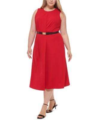 Calvin Klein Plus Size Belted A-Line Dress