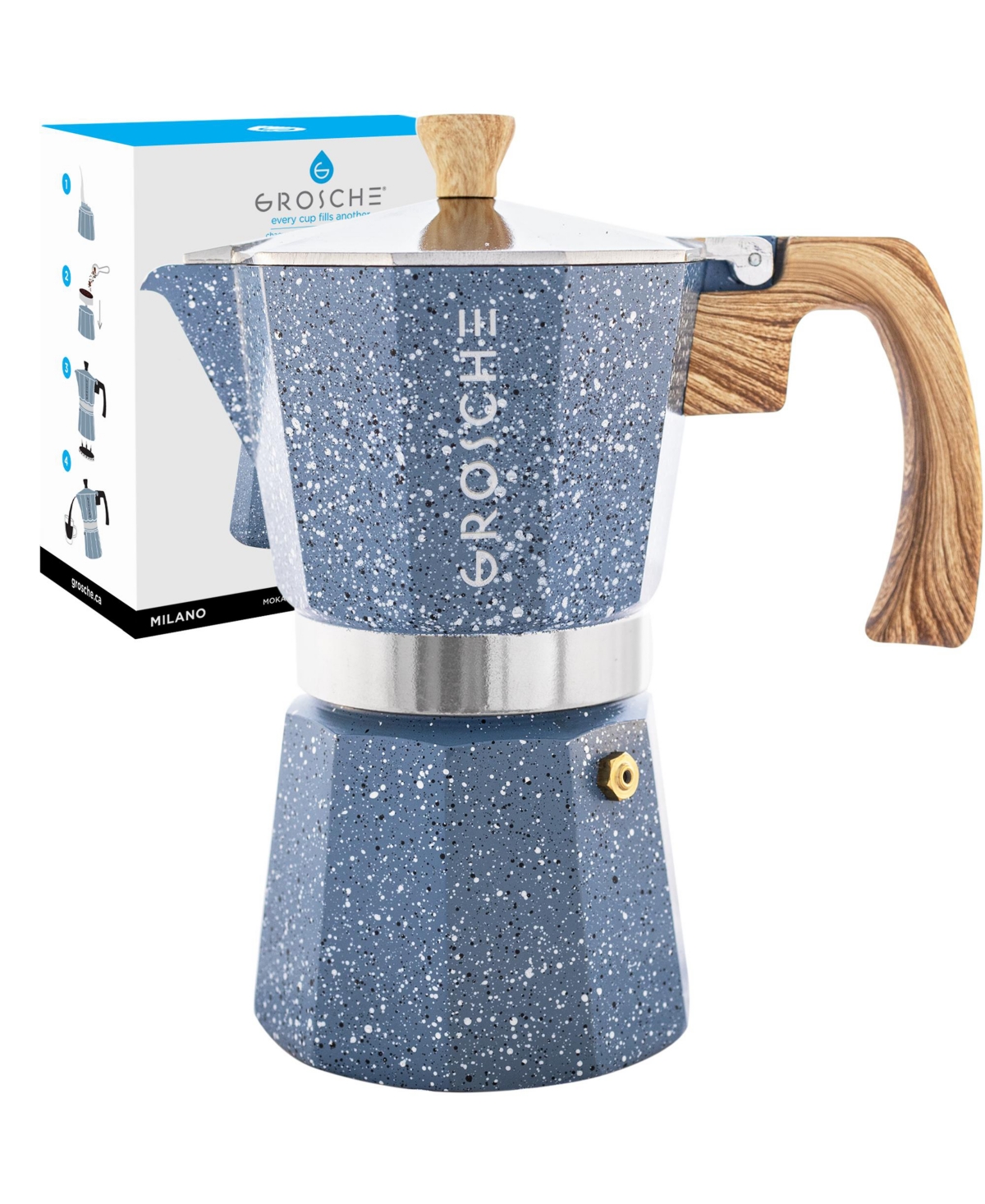 Grosche Milano Stone Stovetop Espresso Maker Moka Pot 12 Cup, 23.6 oz In Indigo Blue