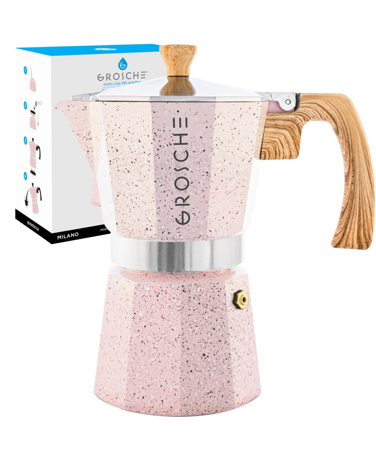 Grosche Milano Stone Stovetop Espresso Maker Moka Pot 12 Cup, 23.6 oz In Blush Pink