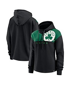 Women's Branded Black Boston Celtics Overslide Quarter-Zip Fleece Hoodie