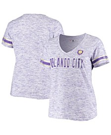 Women's by New Era Purple Orlando City SC Plus Size Logo Space Dye V-Neck T-shirt
