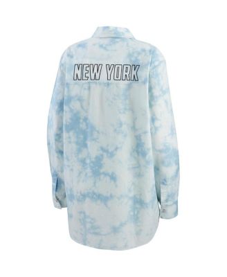 Women's White New York Rangers Oversized Tie-Dye Button-Up Denim Shirt