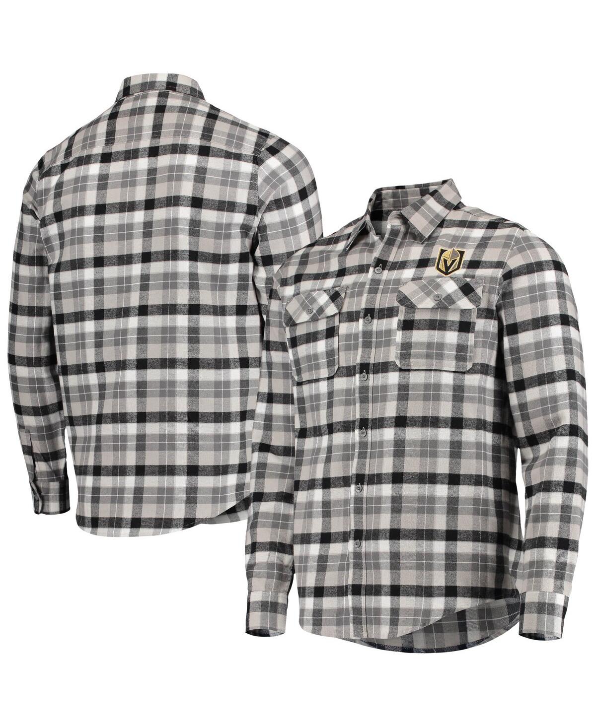 Shop Antigua Men's  Black And Gray Vegas Golden Knights Ease Plaid Button-up Long Sleeve Shirt In Black,gray