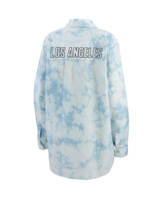Women's White Los Angeles Kings Oversized Tie-Dye Button-Up Denim Shirt