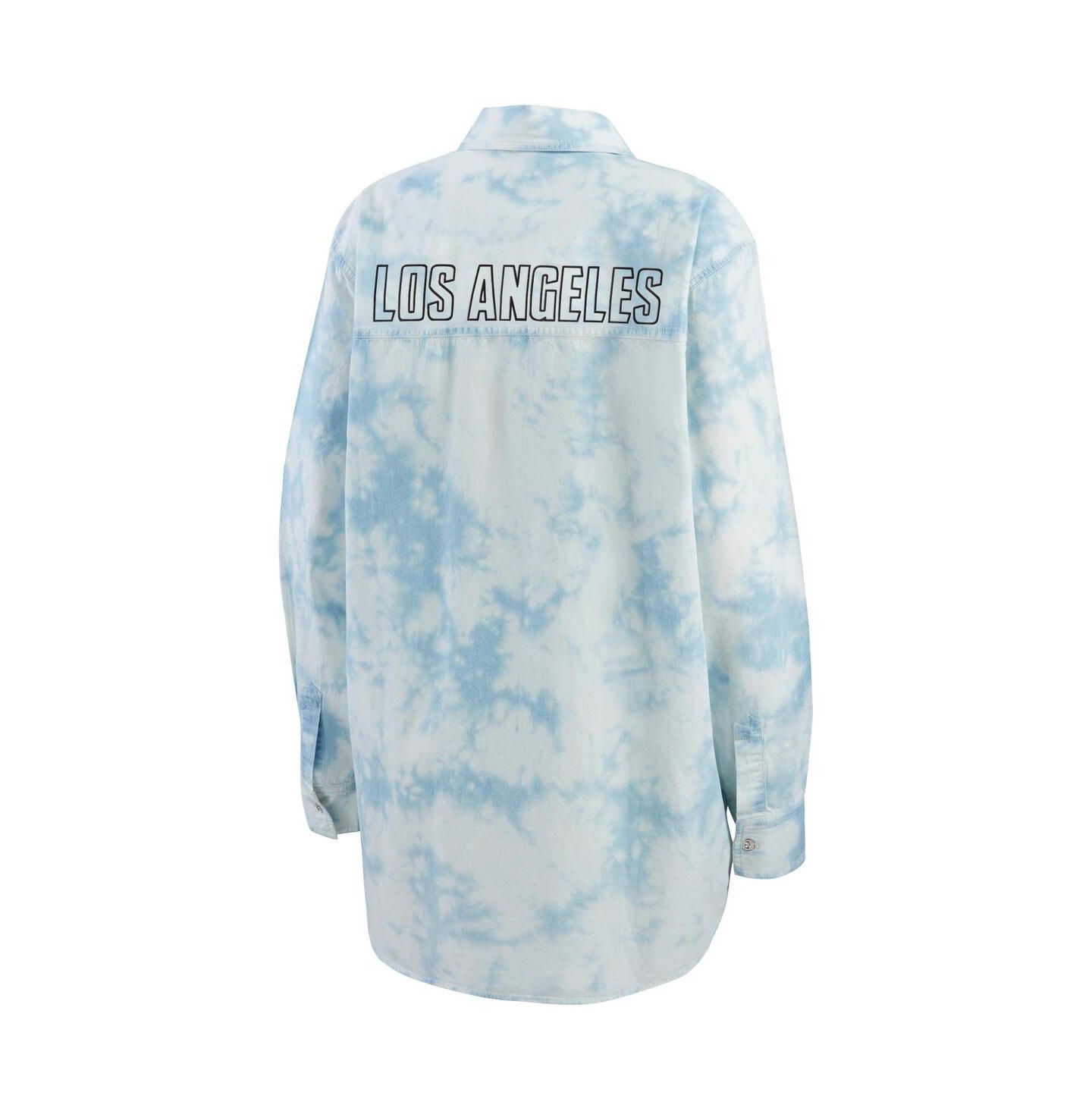 Женская рубашка WEAR by Erin Andrews White Los Angeles Kings Oversized Tie-Dye Button-Up Denim — фото 4