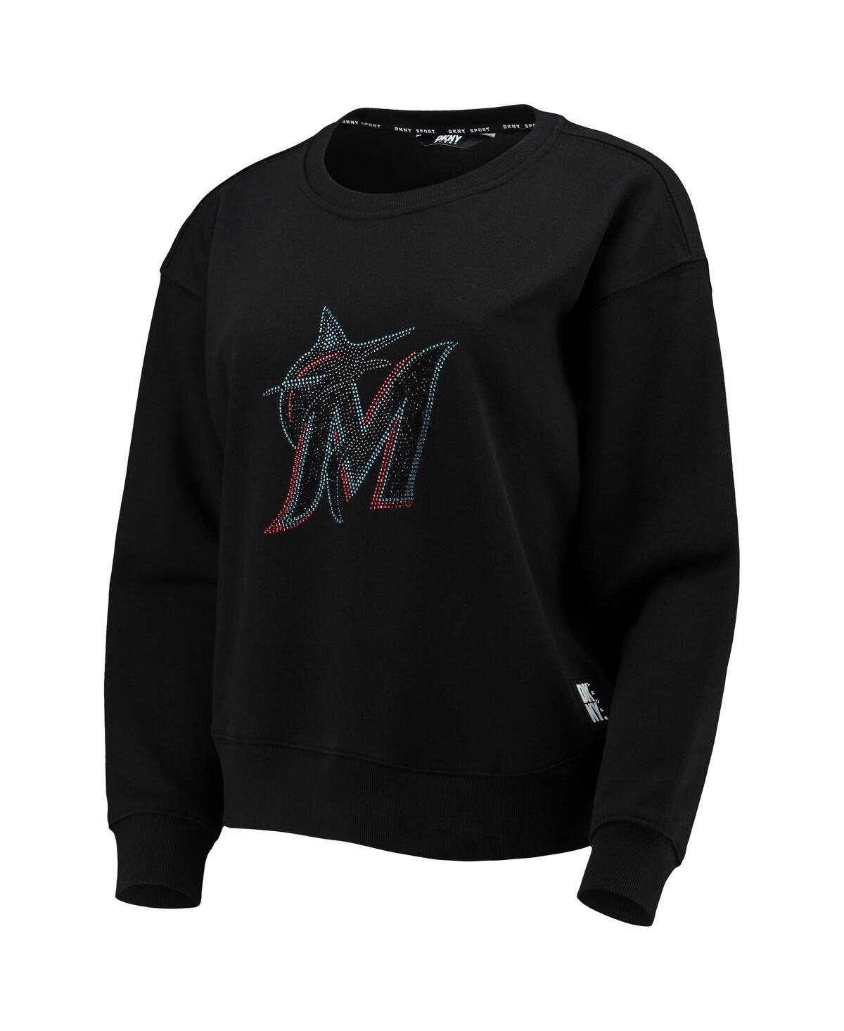 Shop Dkny Women's  Sport Black Miami Marlins Carrie Pullover Sweatshirt
