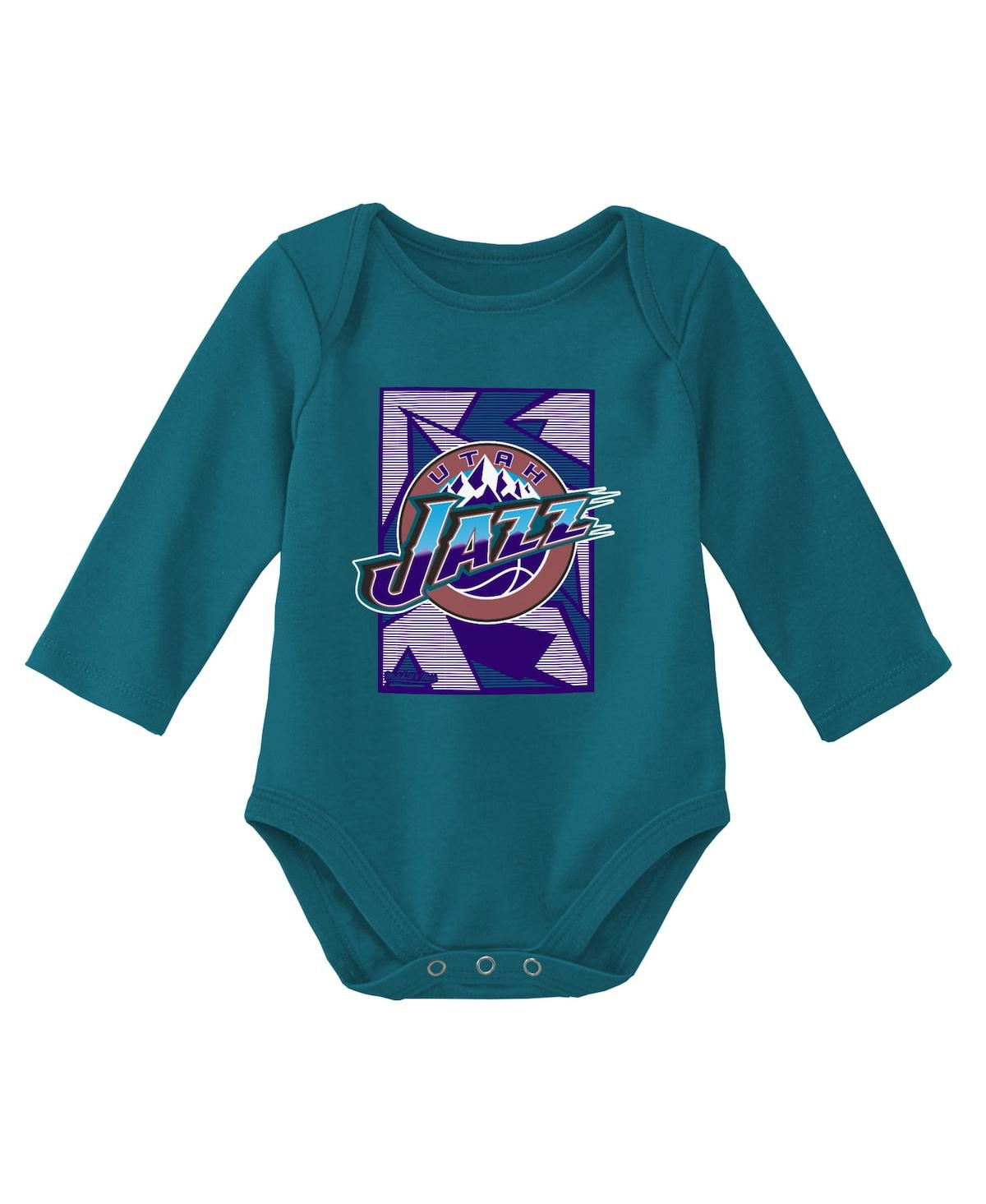 Shop Mitchell & Ness Infant Boys And Girls  Purple, Teal Utah Jazz Hardwood Classics Bodysuits And Cuffed  In Purple,teal