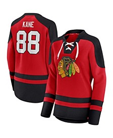 Women's Branded Patrick Kane Red and Black Chicago Blackhawks Lace-Up Raglan Sweatshirt