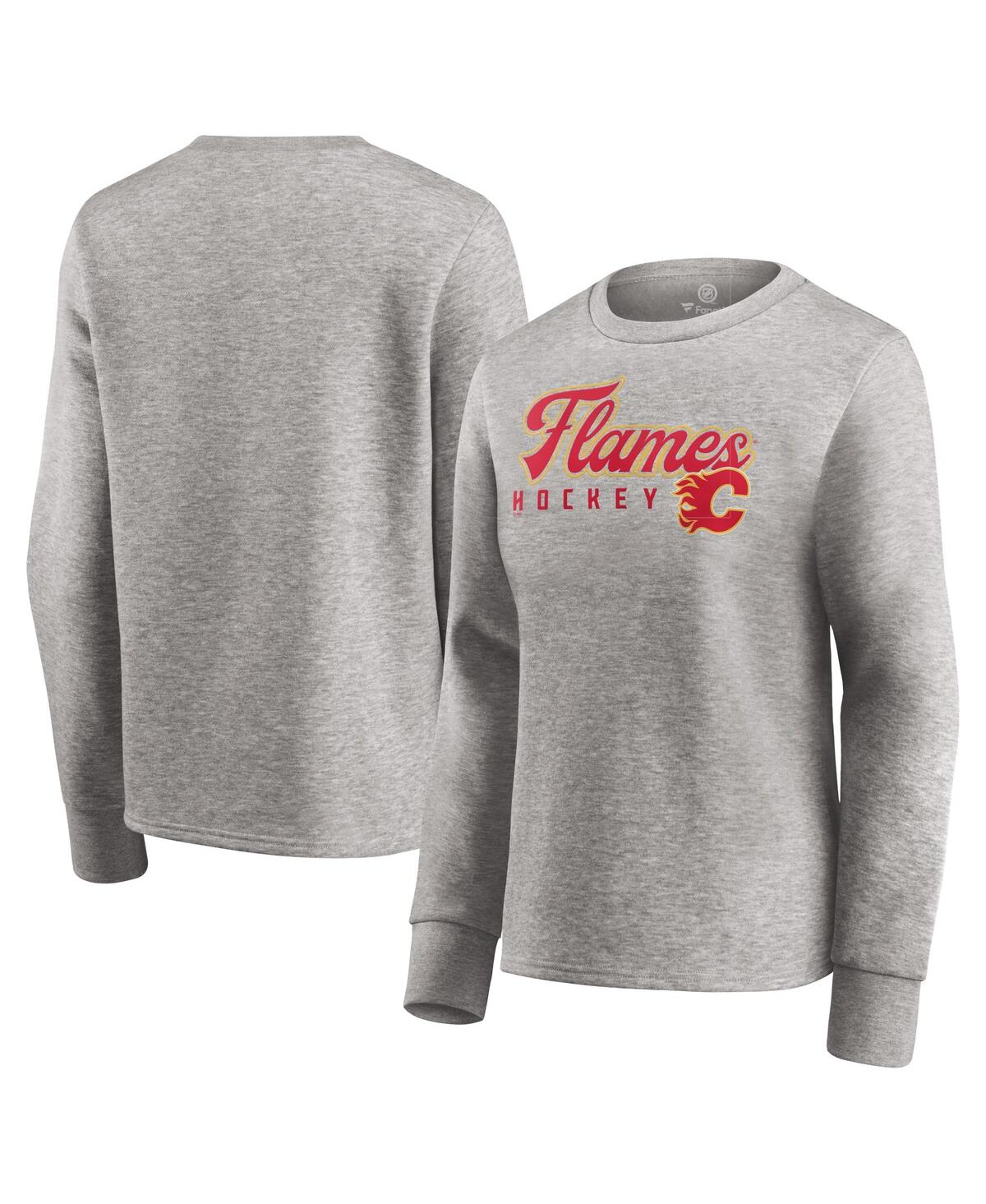 Fanatics Women's  Heathered Gray Calgary Flames Fan Favorite Script Pullover Sweatshirt