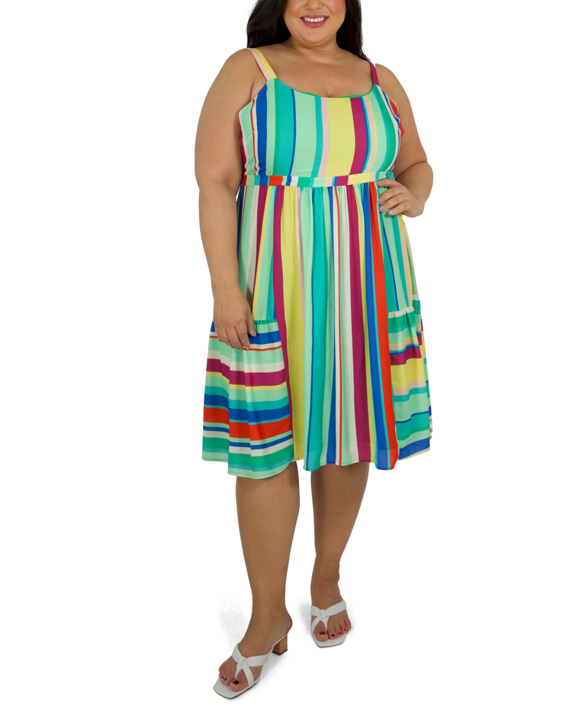 Maree Pour Toi Plus Size Stripe Flounce Midi Dress