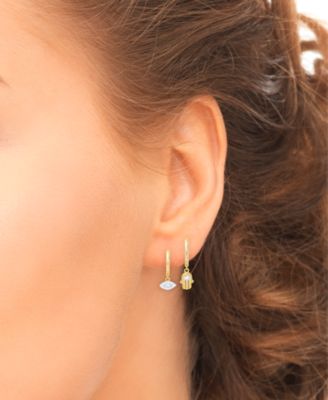 2-Pc. Set Diamond Evil Eye & Hamsa Hand Dangle Hoop Earrings (1/6 ct. t.w.) in 14k Gold-Plated Sterling Silver