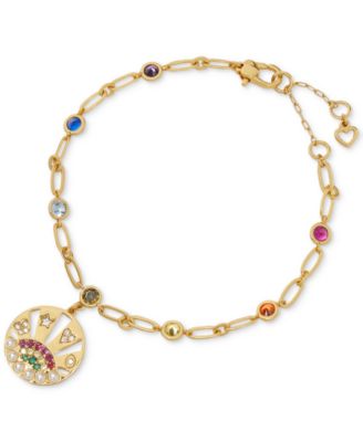 kate spade new york - Gold-Tone Rainbow Crystal & Imitation Pearl Medallion Charm Link Bracelet