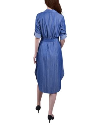 Petite 3/4 Roll Tab Sleeve Denim Dress