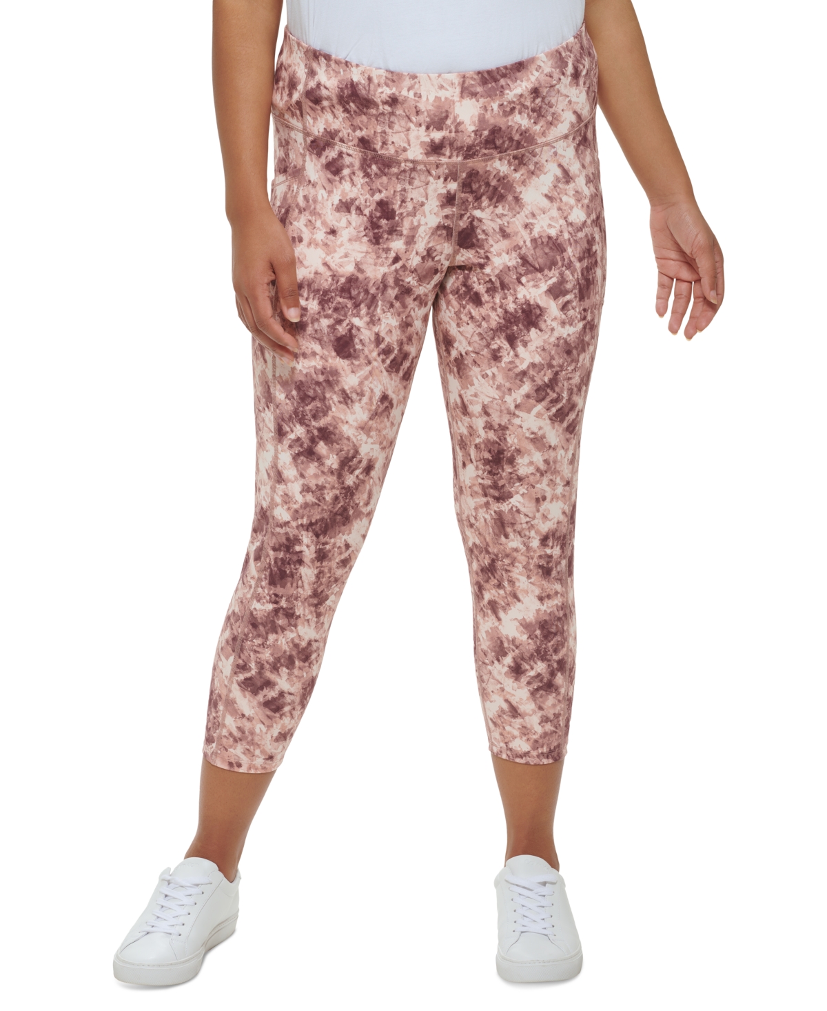 Calvin Klein Performance Plus Size Printed High-waist 7/8 Leggings In Conceal Creamsicle