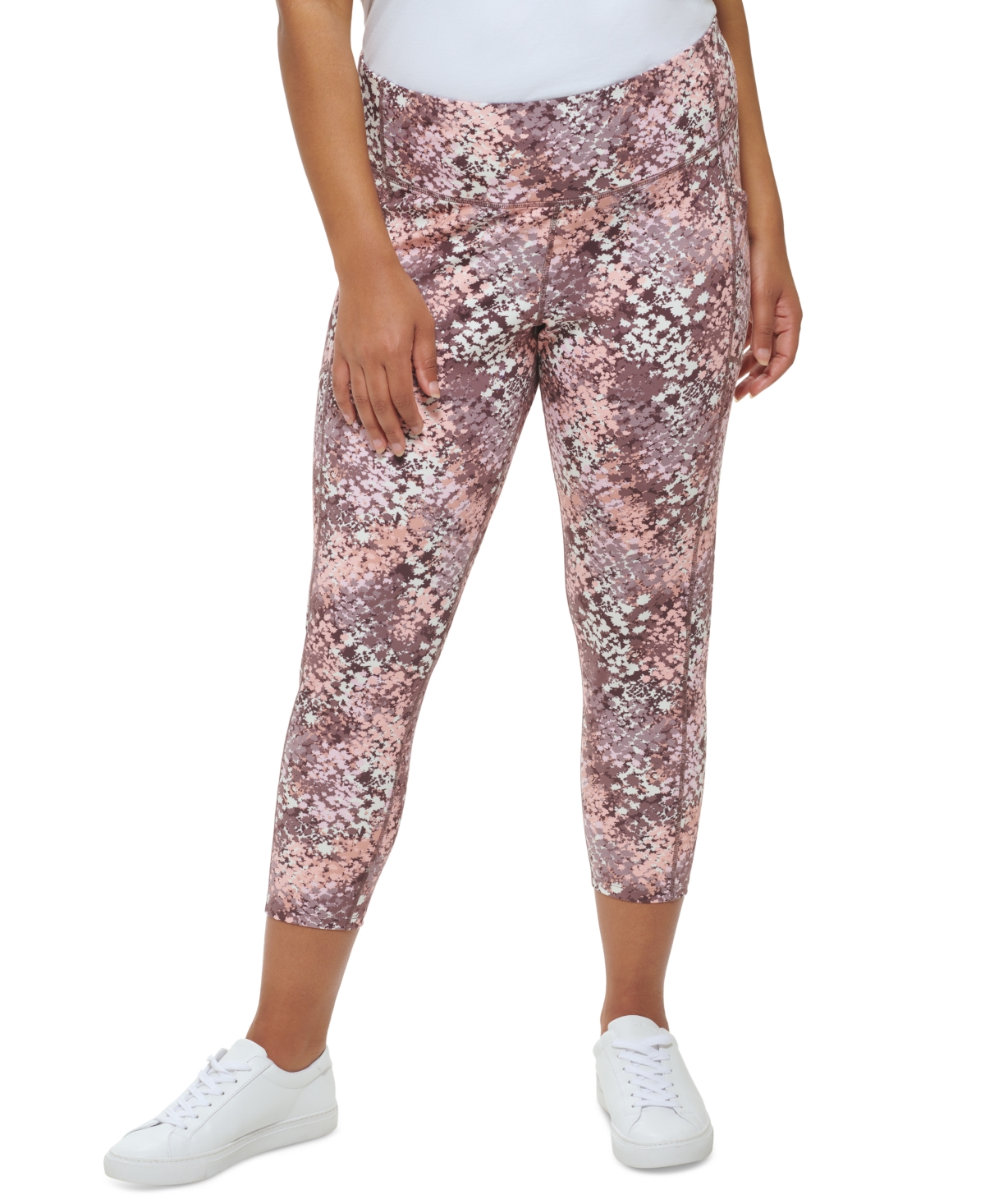 Calvin Klein Performance Plus Size Printed High-waist 7/8 Leggings In Translucent Sedona