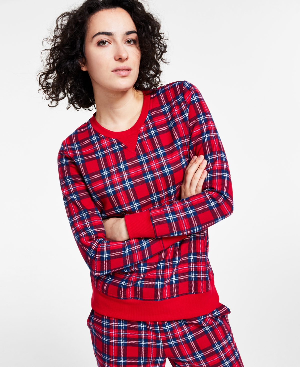 Charter Club Women's Printed Plaid Matching Crewneck Top, Created for Macy's