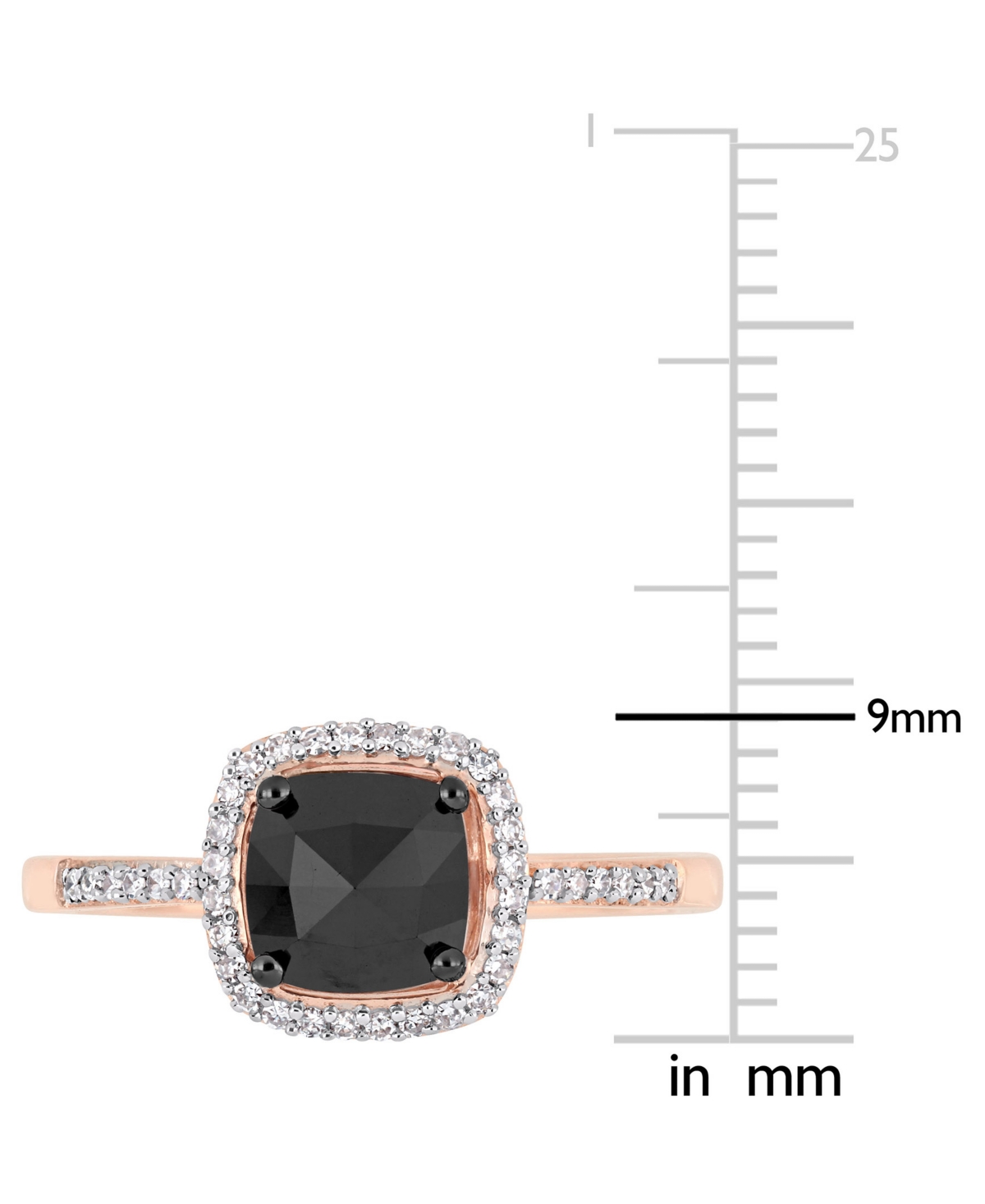 Black Diamond (7/8 ct. t.w.) & White Diamond (1/10 ct. t.w.) Cushion Halo Engagement Ring in 14k- Rose Gold