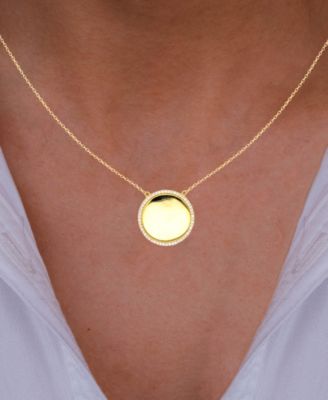 Cubic Zirconia Polished Disc Halo Pendant Necklace, 16" + 2" extender