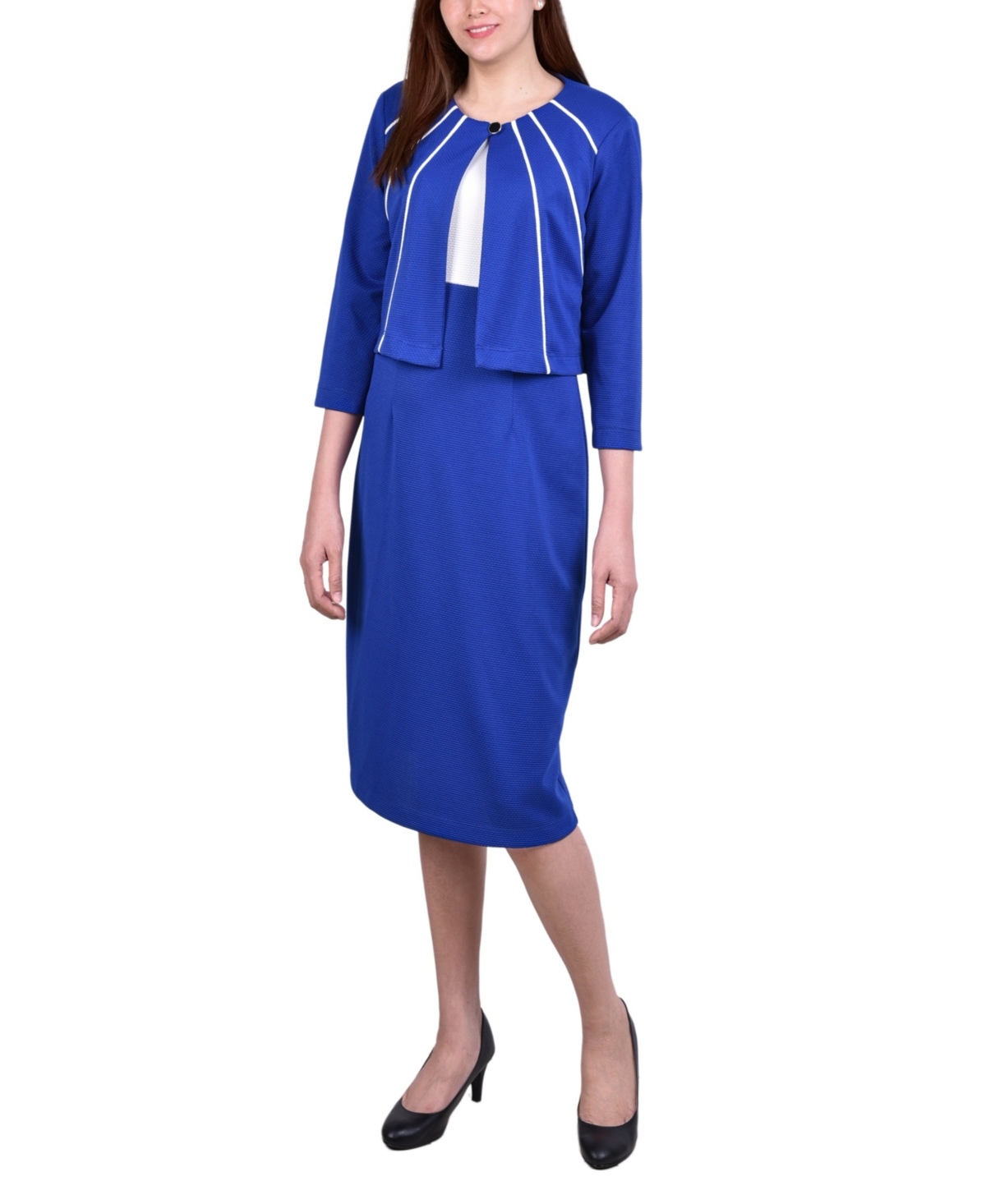 Ny Collection Plus Size Two Piece Jacket And Dress Set In Cobalt Lucenda
