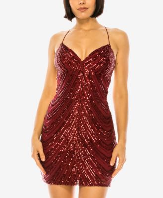 B Darlin Juniors' V-Neck Sequin Bodycon Dress - Macy's