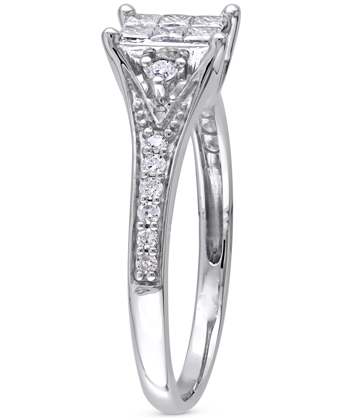 Diamond Emerald Cluster Engagement Ring (1/2 ct. t.w.) in 14k- White Gold