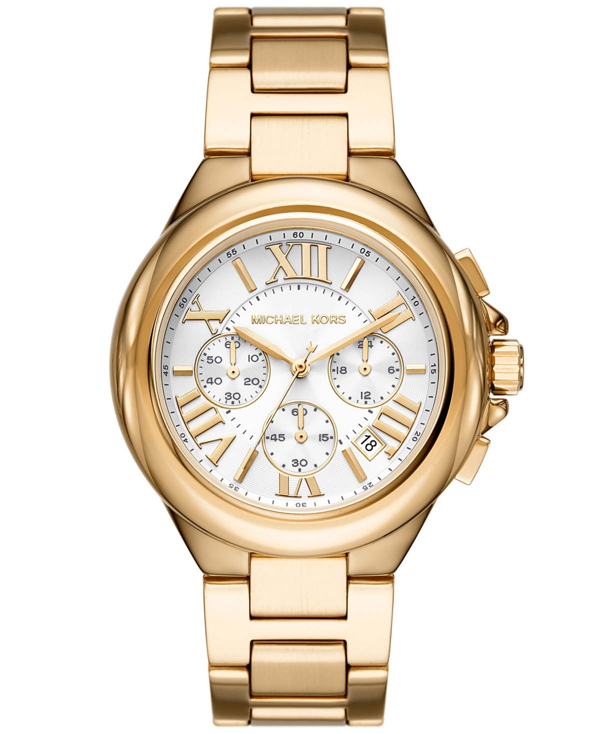 Michael Kors Women's Camille Chronograph Gold-tone Stainless Steel Bracelet Watch 43mm In White/gold