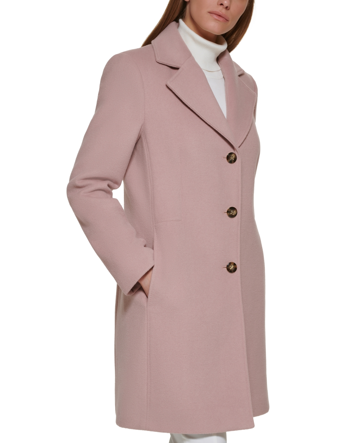 Calvin Klein Womens Single-Breasted Wool Blend Coat