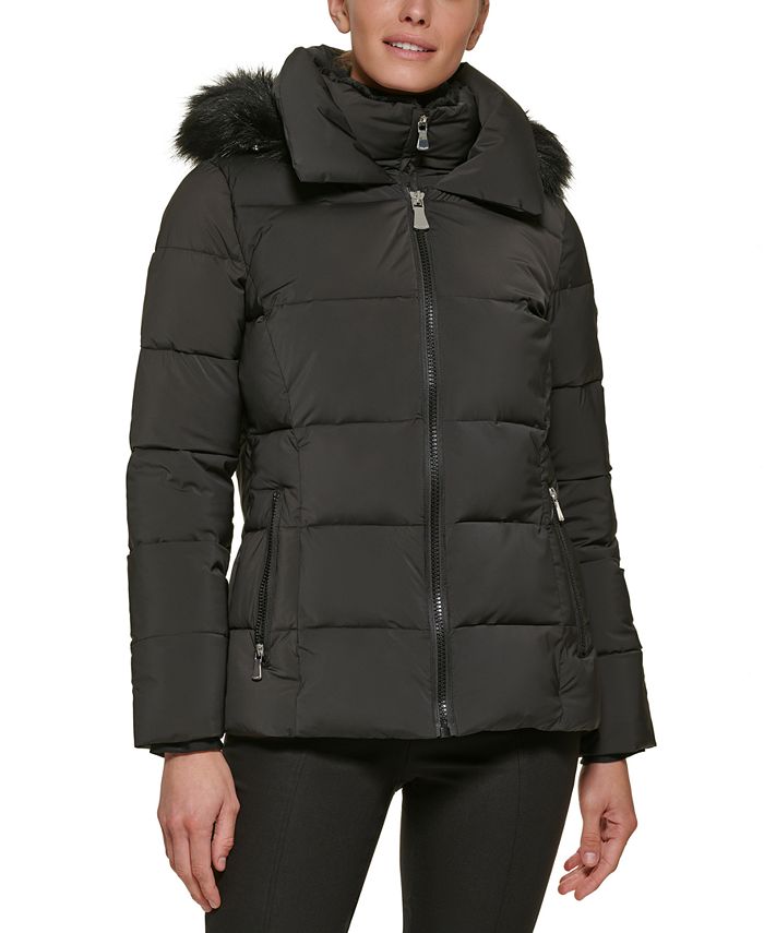 Calvin Klein Petite Faux-Fur-Trim Hooded Bibbed Puffer Coat & Reviews -  Coats & Jackets - Petites - Macy's