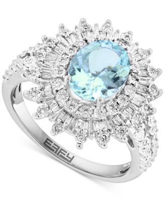 EFFY Collection - Aquamarine (1-5/8 ct. t.w.) & Diamond (1/4 ct. t.w.) Sunburst Halo Ring in 14k White Gold