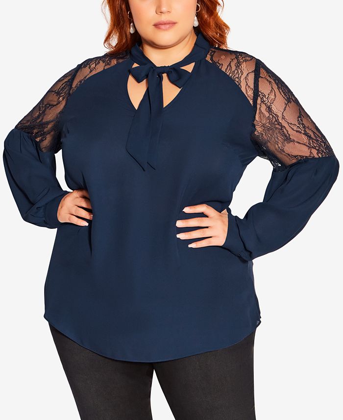City Chic Trendy Plus Size Mysterious Lace Top - Macy's