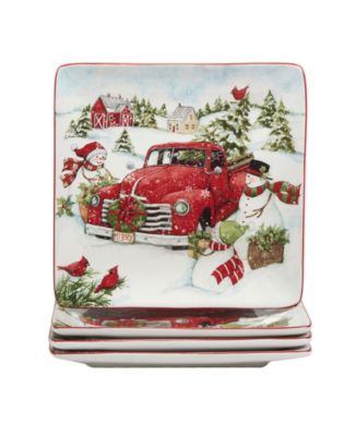 Red Truck Snowman 16 Piece Dinnerware Set