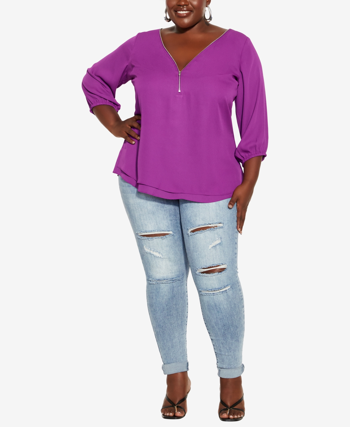 City Chic Trendy Plus Size Sexy Fling Elbow Sleeve Top In Fuchsia