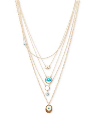 Photo 1 of Lucky Brand Gold-Tone Stone Evil Eye Multilayer Pendant Necklace, 16" + 2" extender