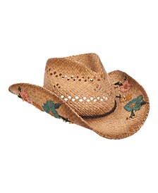 Women's Woven Floral Raffia Outback Cowgirl Hat