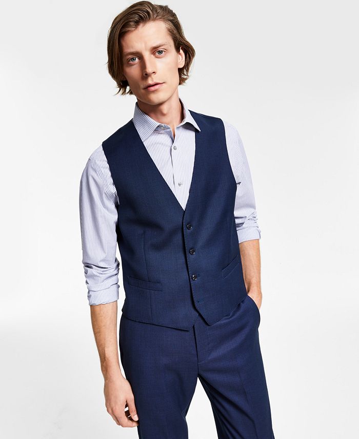 Calvin Klein Men's X-Fit Slim-Fit Stretch Blue Birdseye Suit Vest & Reviews  - Vests - Men - Macy's