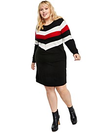 Trendy Plus Size Lurex Colorblocked Sweater Dress
