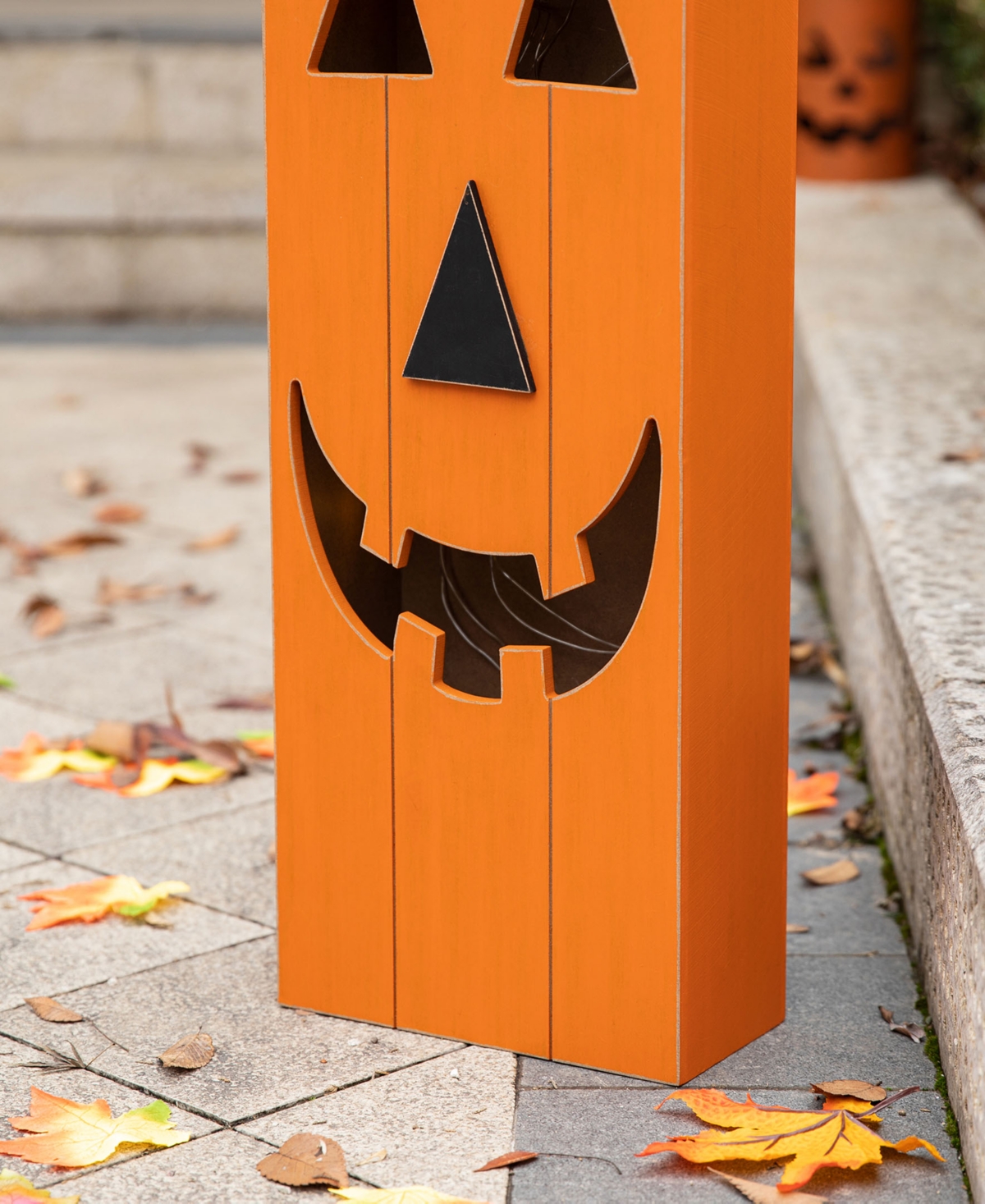 Glitzhome Lighted Halloween Wooden Pumpkin Porch Decor,