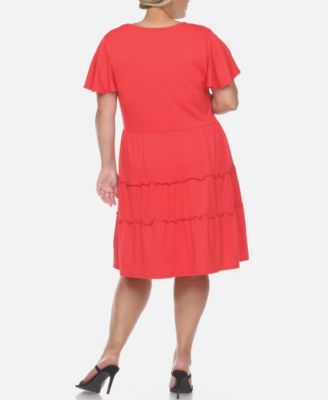 Plus Size Short Sleeve V-neck Tiered Midi Dress